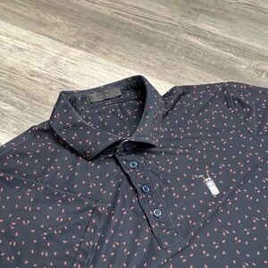 G/FORE - Navy Polo Shirt with Light Red Flowers